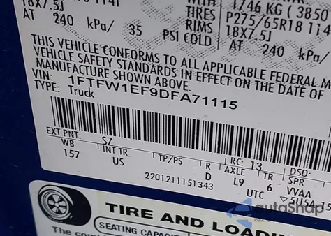 2013 Ford F-150 Xlt из США, поврежденный, VIN 1FTFW1EF9DFA71115